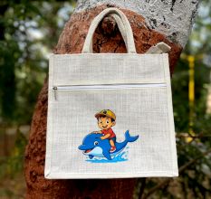 Dolphin Adventure Zipper Jute Tote Bag